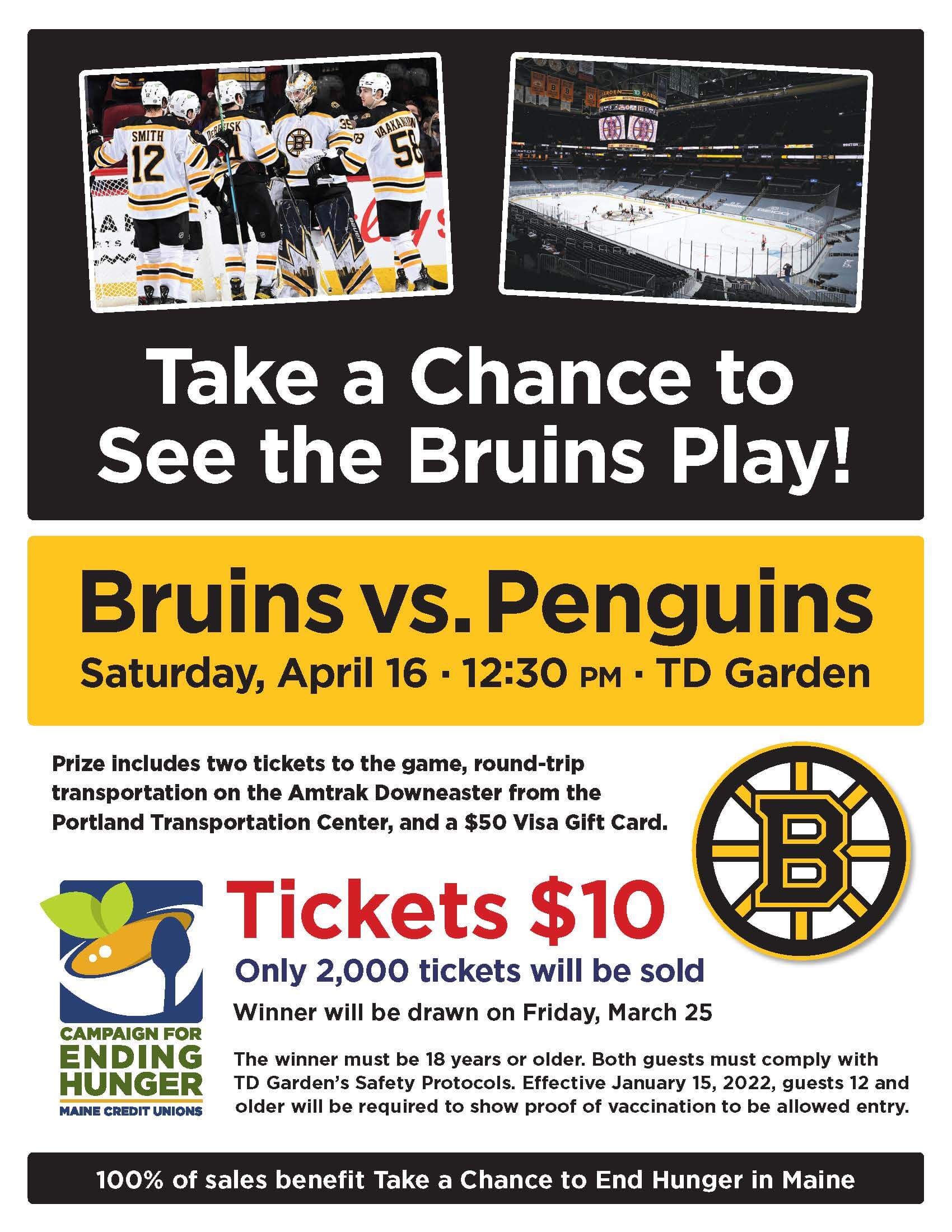 Purchase Your Chances to Win Tickets to a Bruins Game, and Help Us End