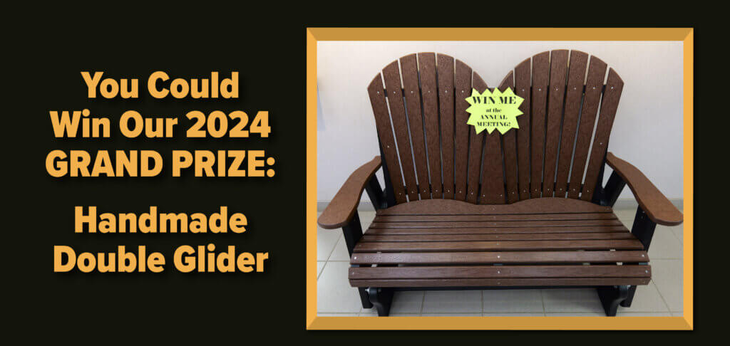 Annual Meeting Grand Prize - brown Adirondack style double glider.