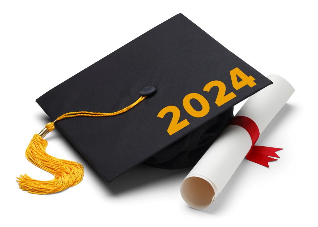 2024 graduation cap with diploma